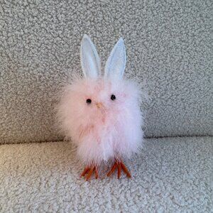 7.75" Pink Feather Easter Chick with Bunny Ears
